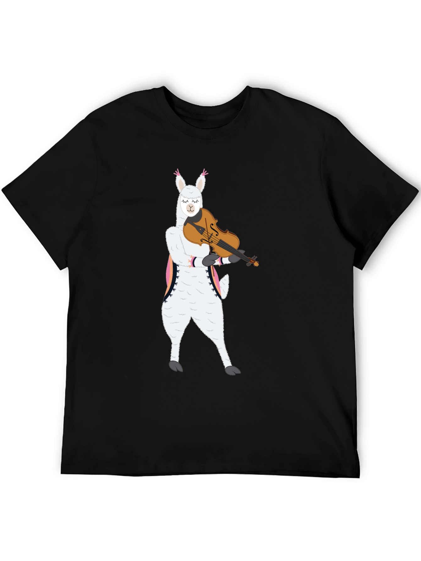Llama Violinist Graphic Tee - Playful Black T-Shirt