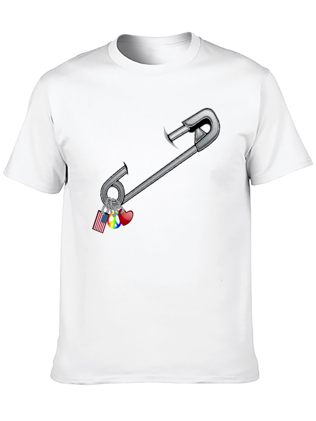 Safety Pin Charm Graphic Tee - Black Cotton Blend