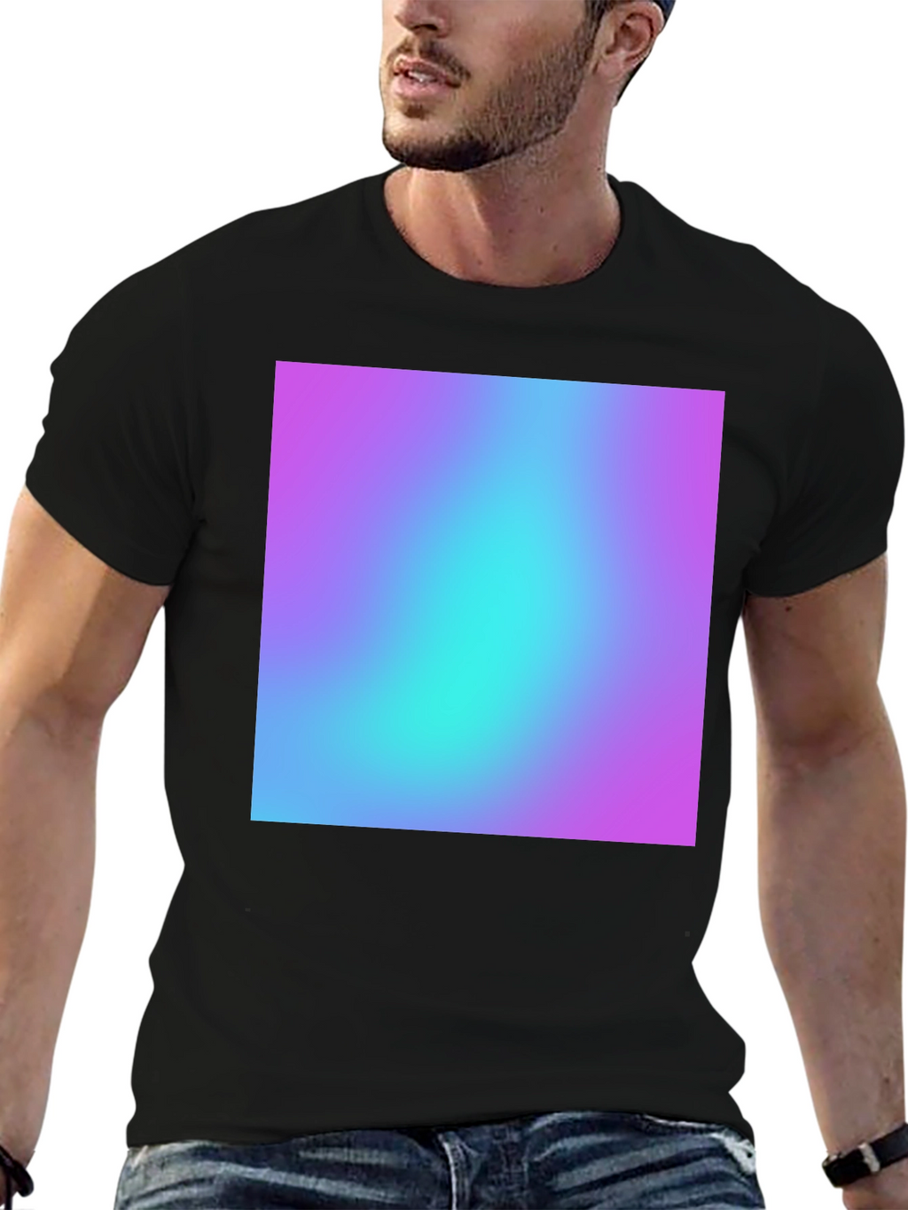 Mens Black T-Shirt with Vibrant Gradient Design