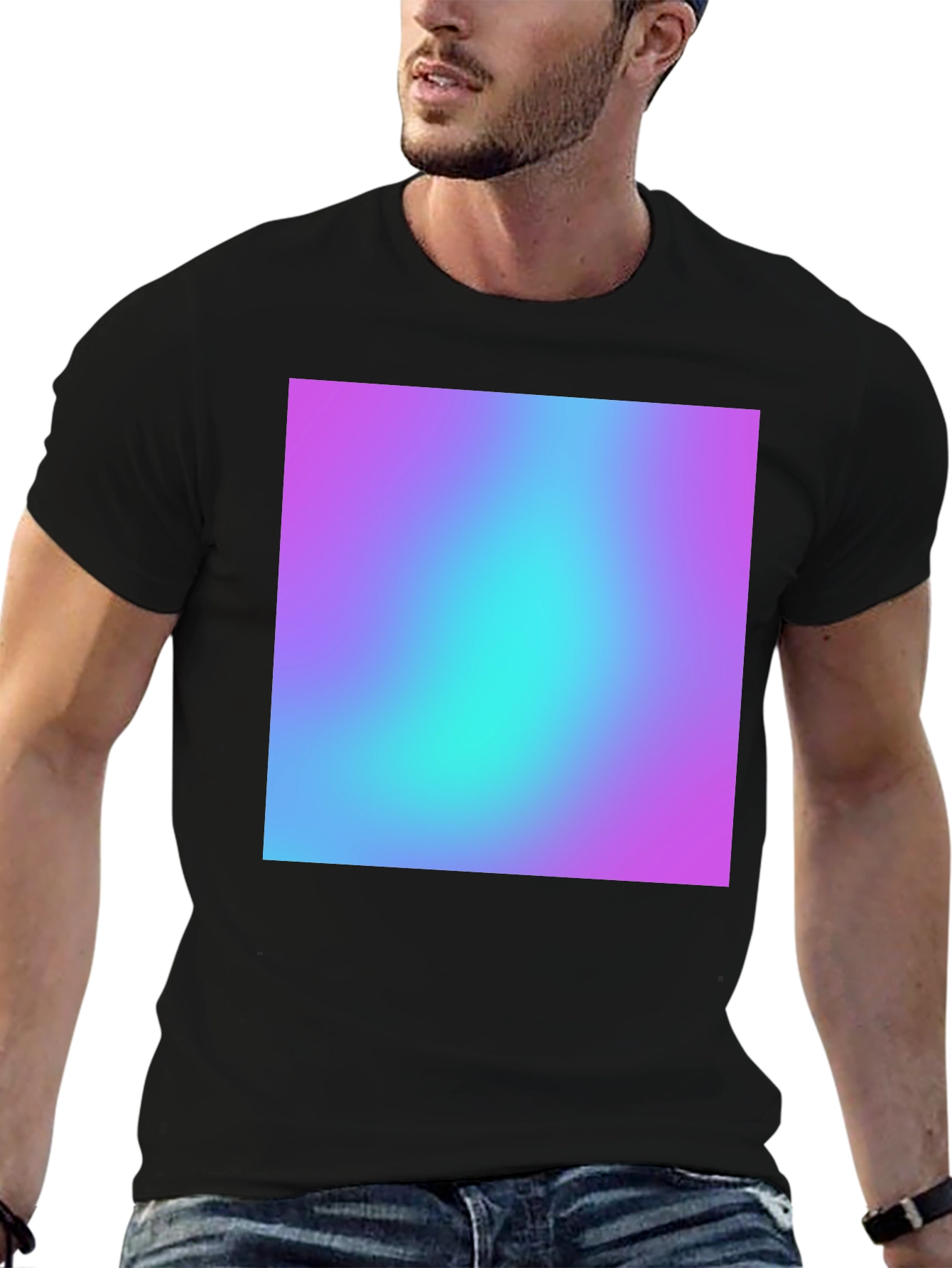 Mens Black T-Shirt with Vibrant Gradient Design
