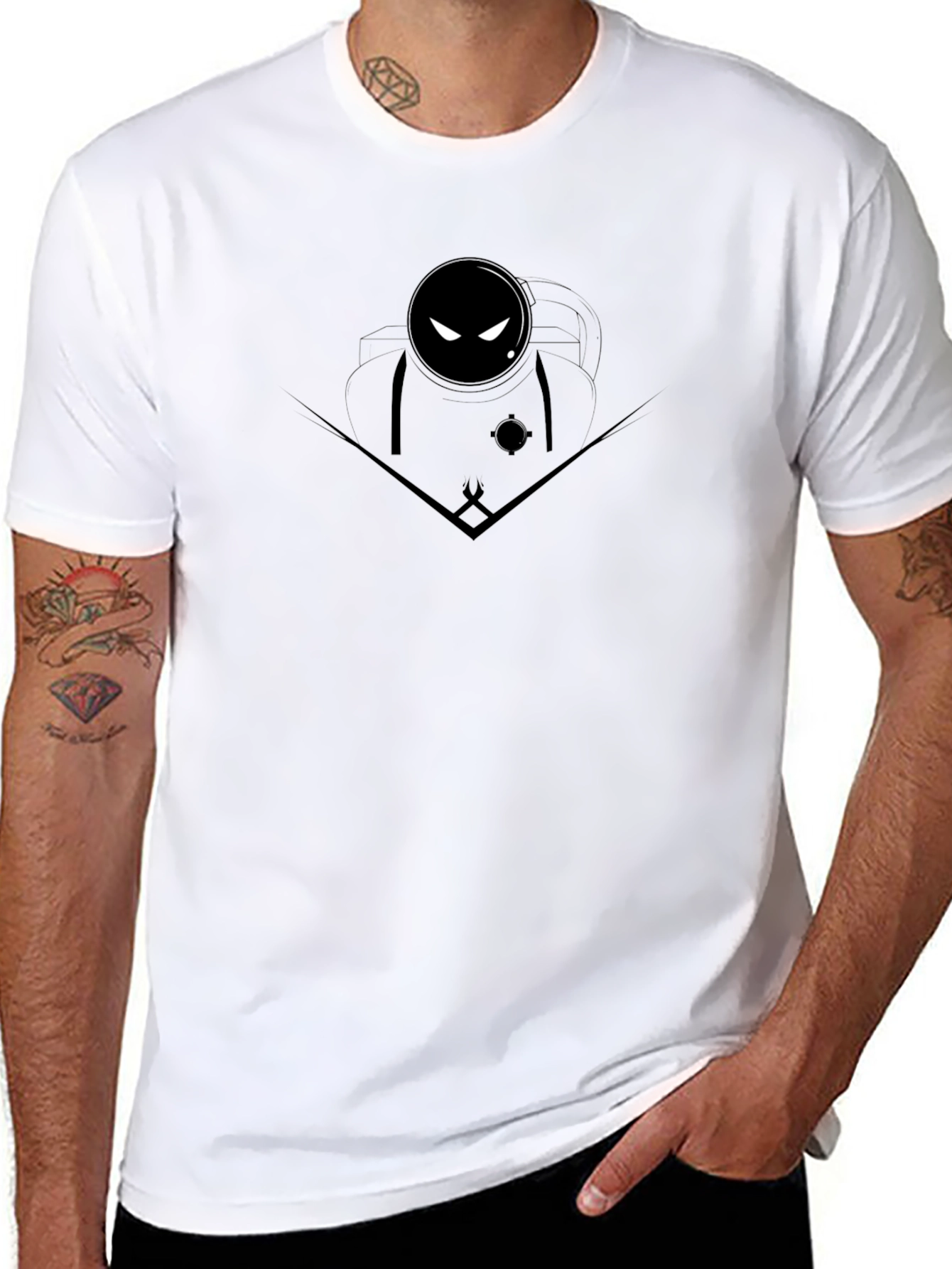 Astronaut Graphic T-Shirt - Mens Black Crew Neck