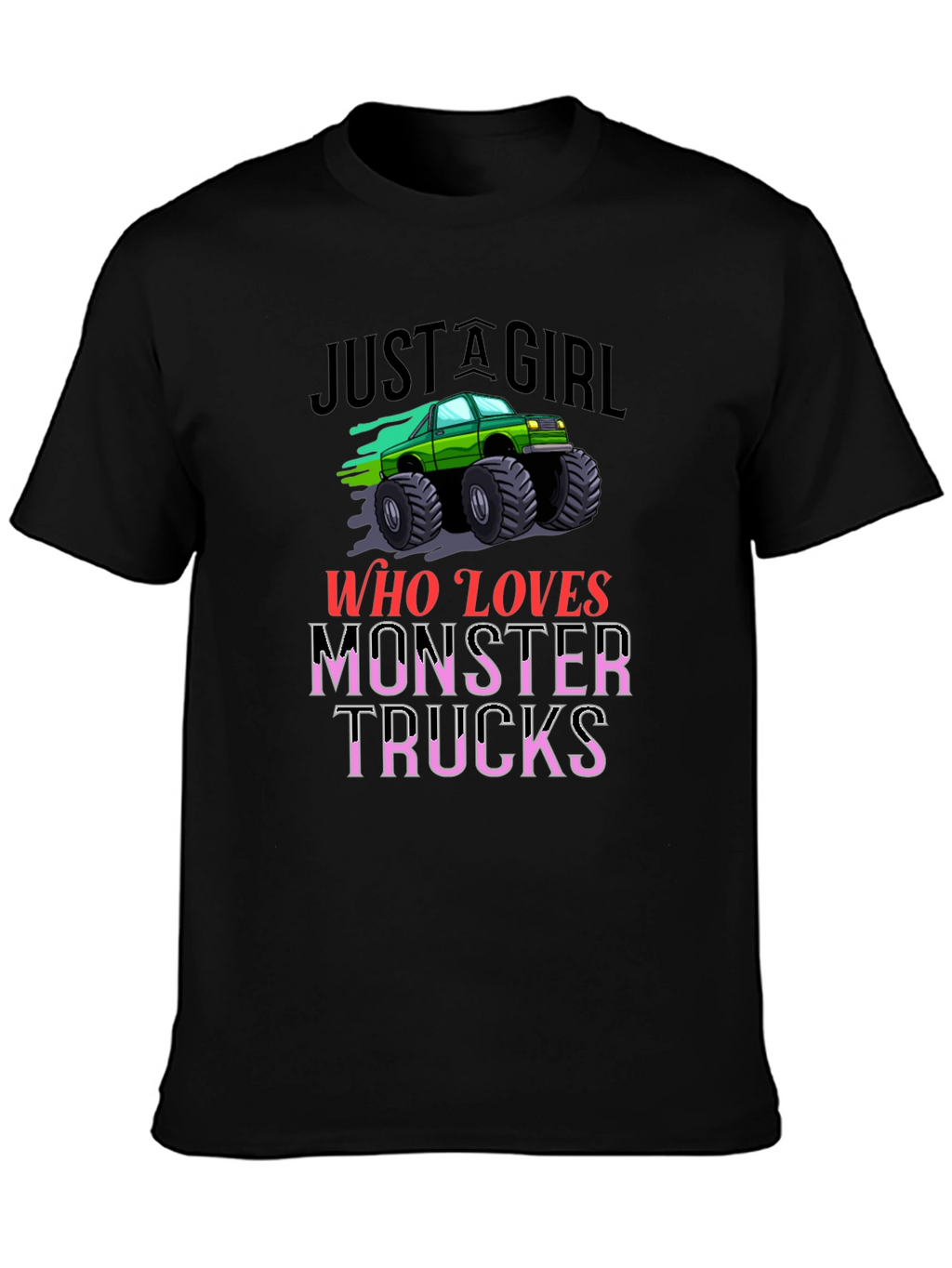 Monster Truck Loving Girl Black Graphic T-Shirt