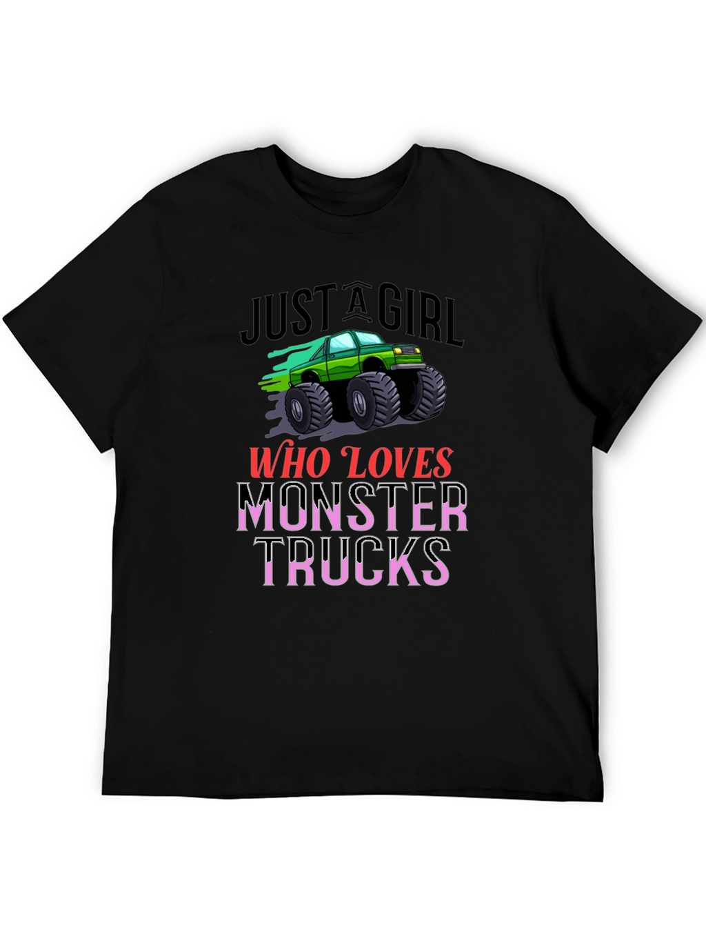 Monster Truck Loving Girl Black Graphic T-Shirt