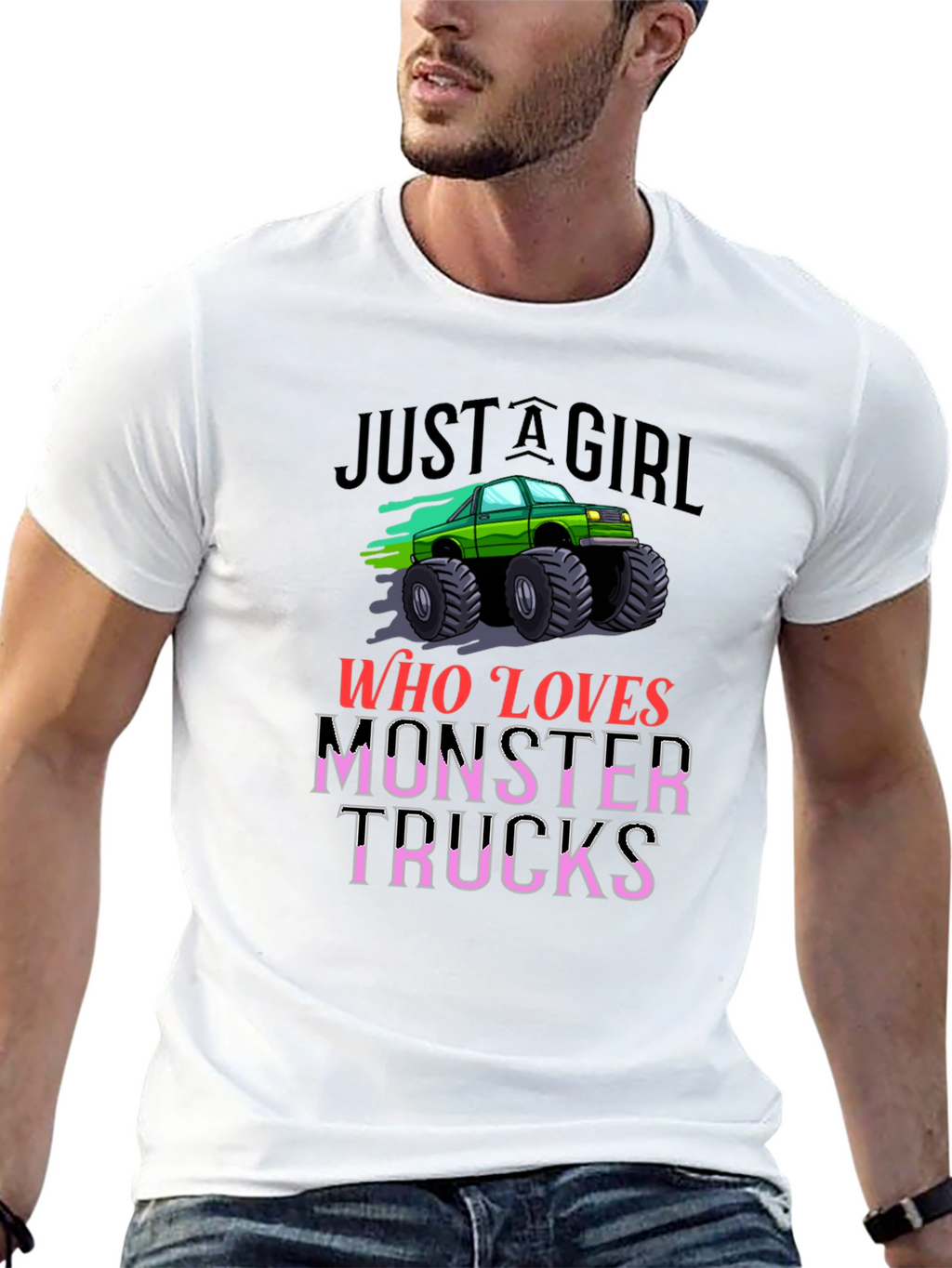 Monster Truck Loving Girl Black Graphic T-Shirt