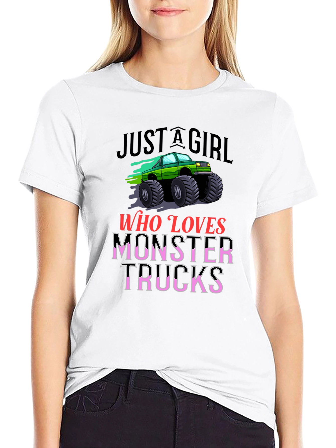 Monster Truck Loving Girl Black Graphic T-Shirt