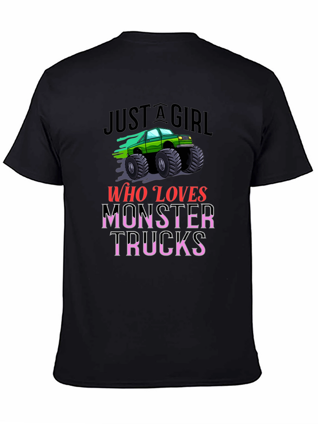 Monster Truck Loving Girl Black Graphic T-Shirt