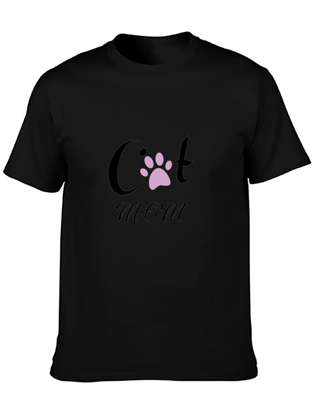 Cat Mom T-Shirt - Black Crew Neck Paw Print