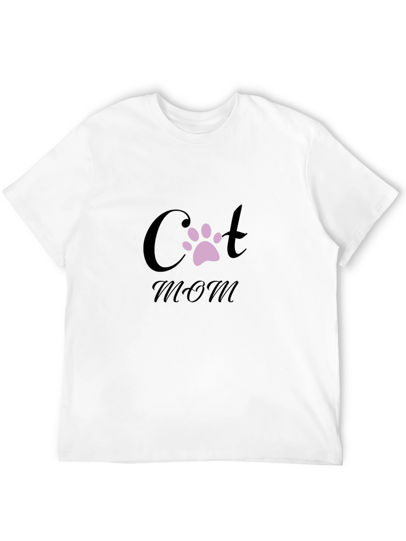 Cat Mom T-Shirt - Black Crew Neck Paw Print