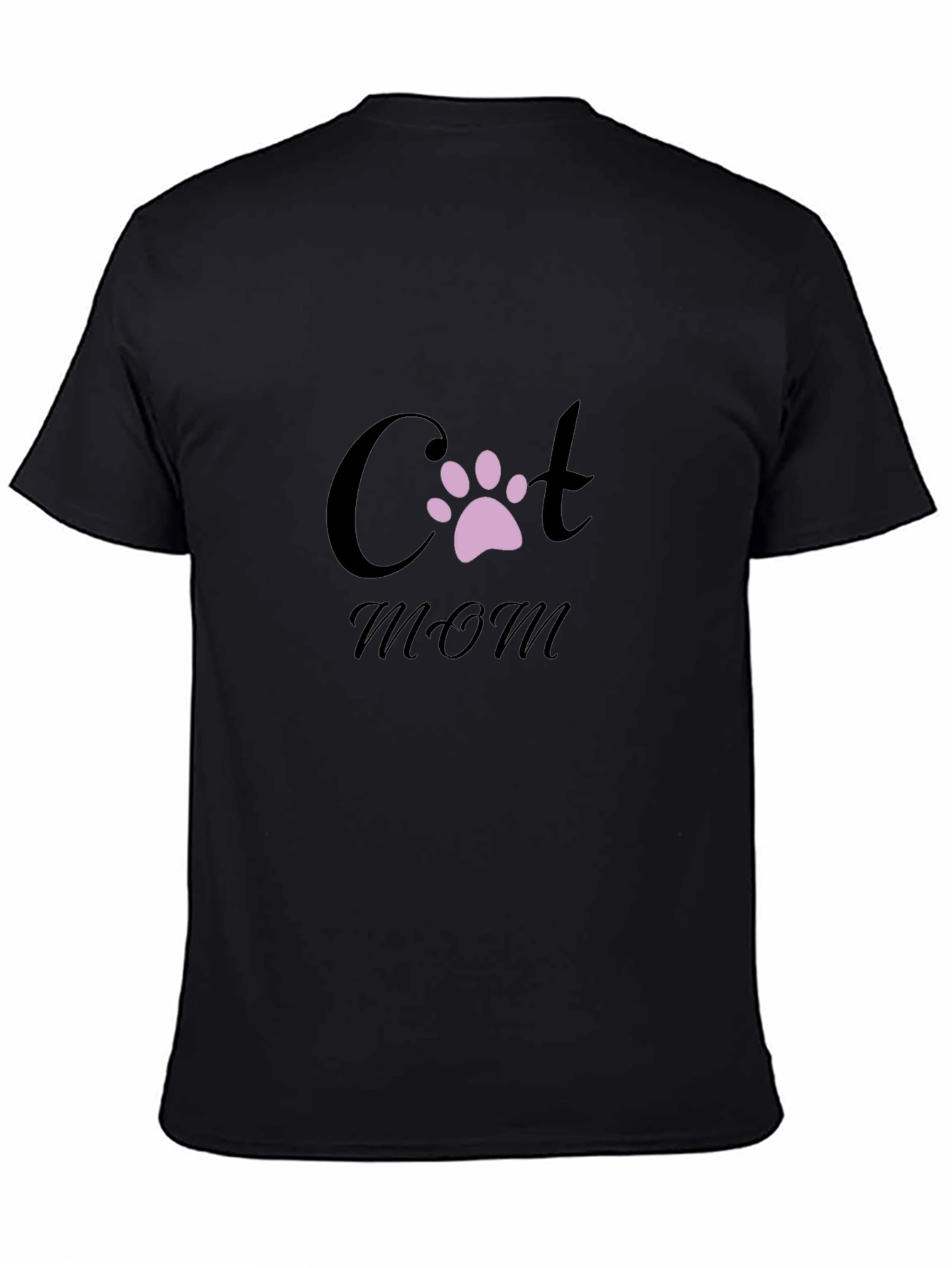 Cat Mom T-Shirt - Black Crew Neck Paw Print