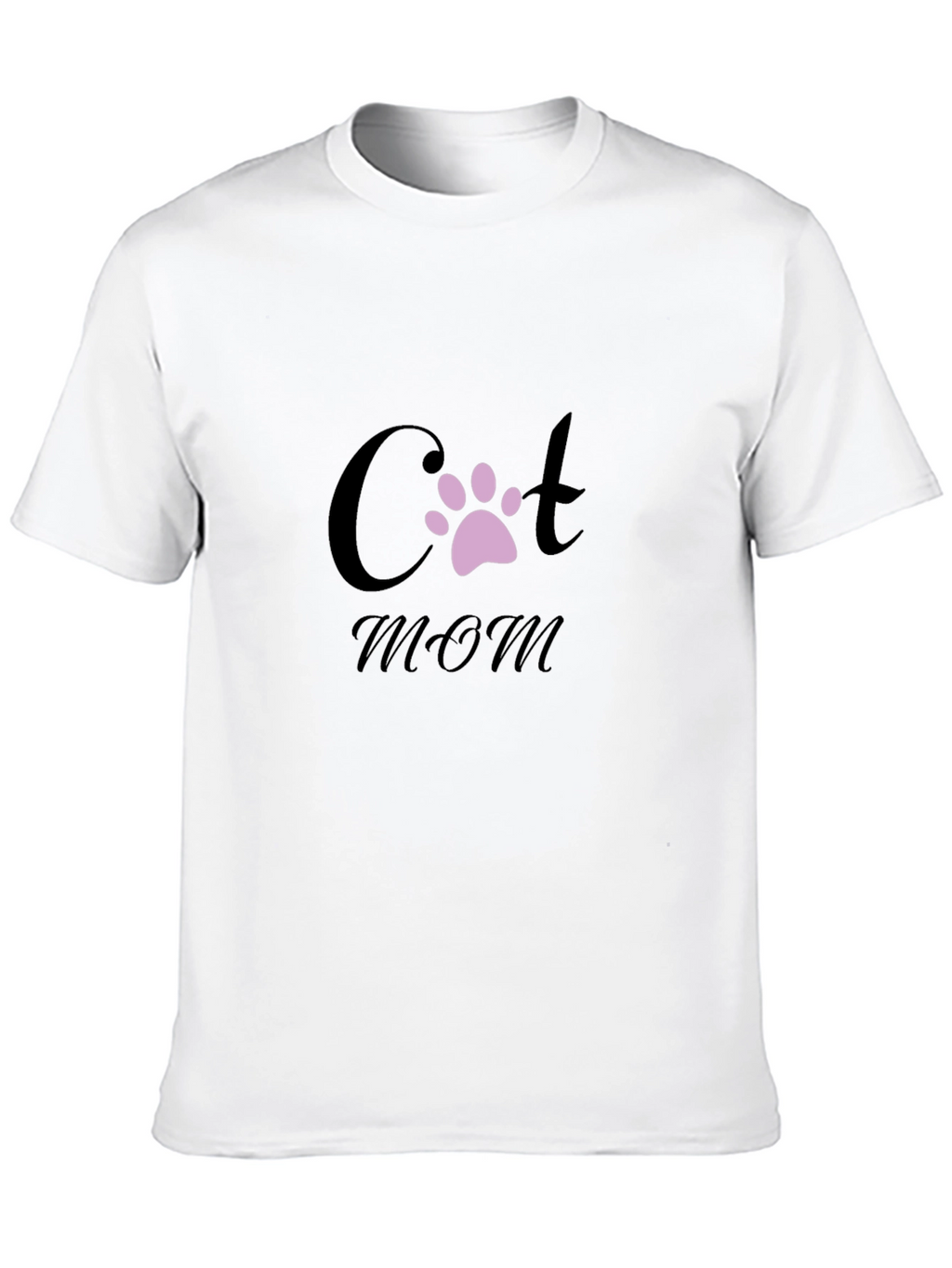 Cat Mom T-Shirt - Black Crew Neck Paw Print
