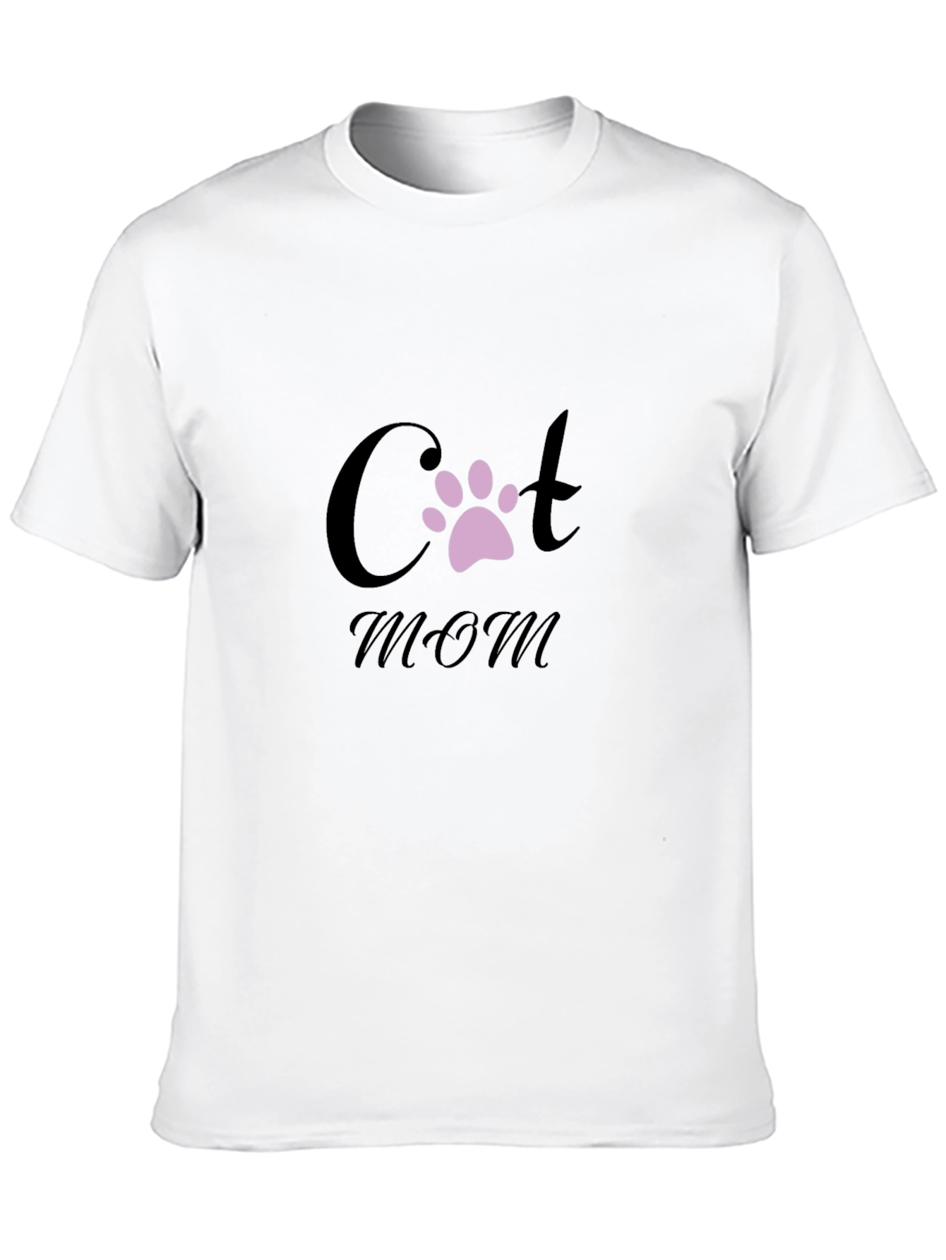 Cat Mom T-Shirt - Black Crew Neck Paw Print