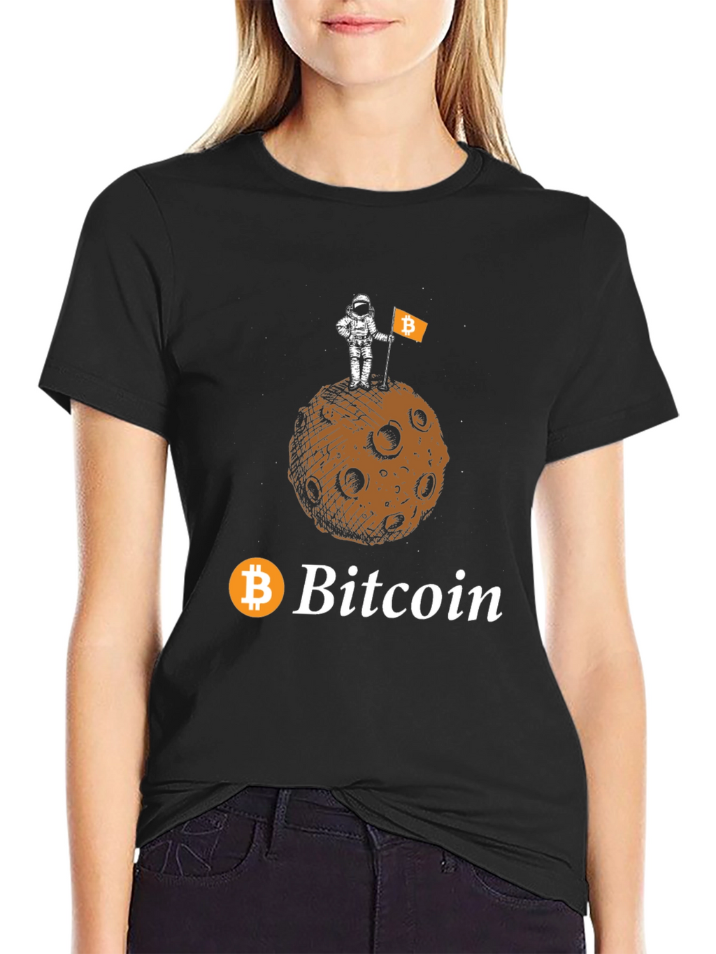 Bitcoin Astronaut Moon Landing Black T-Shirt