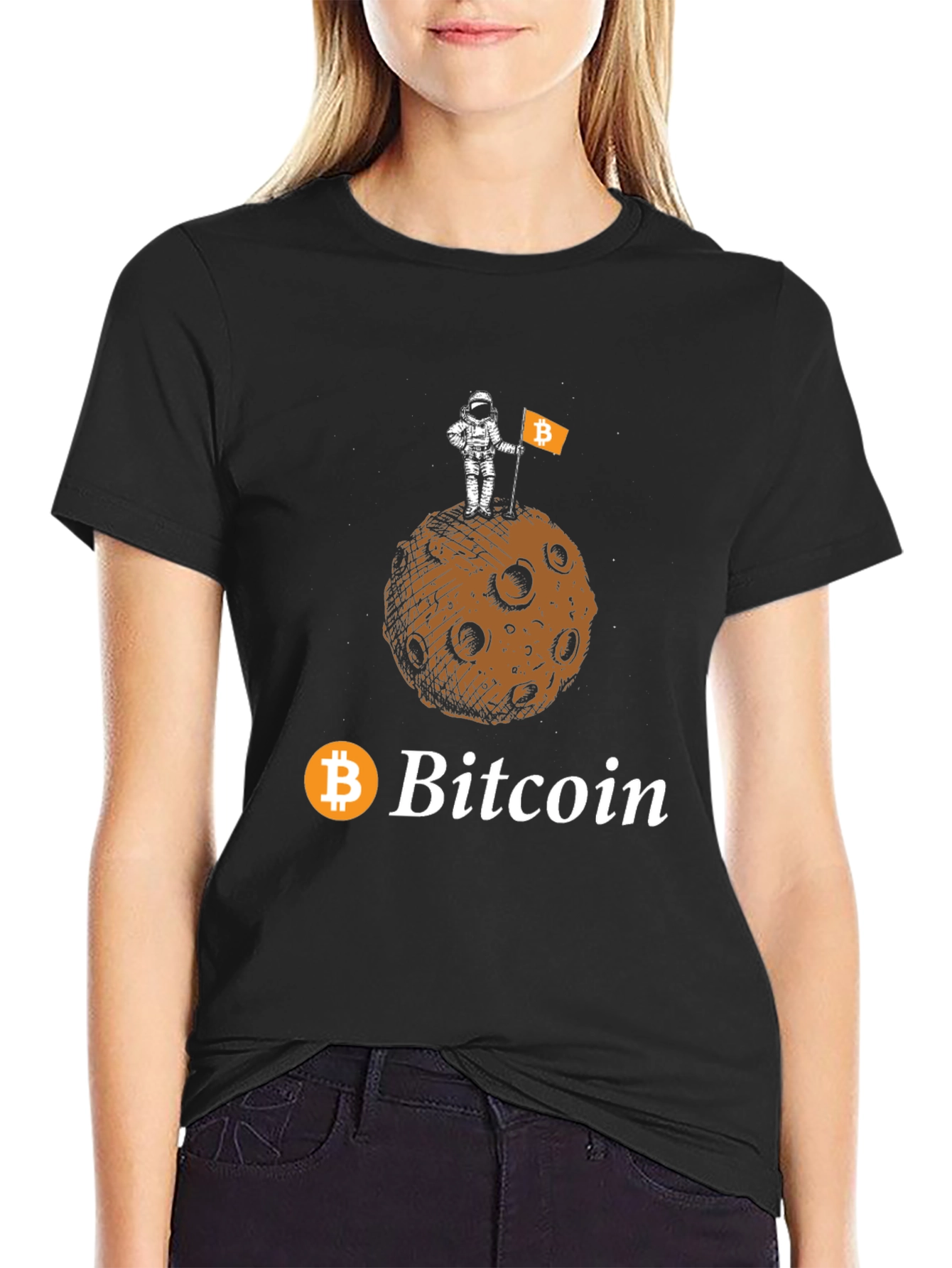 Bitcoin Astronaut Moon Landing Black T-Shirt