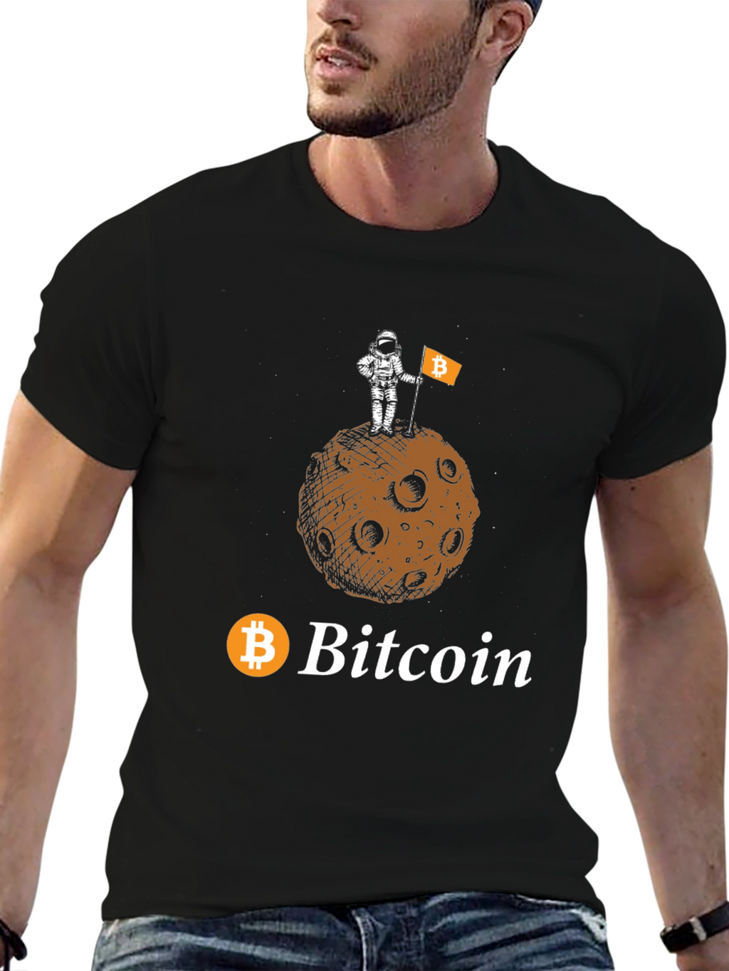 Bitcoin Astronaut Moon Landing Black T-Shirt