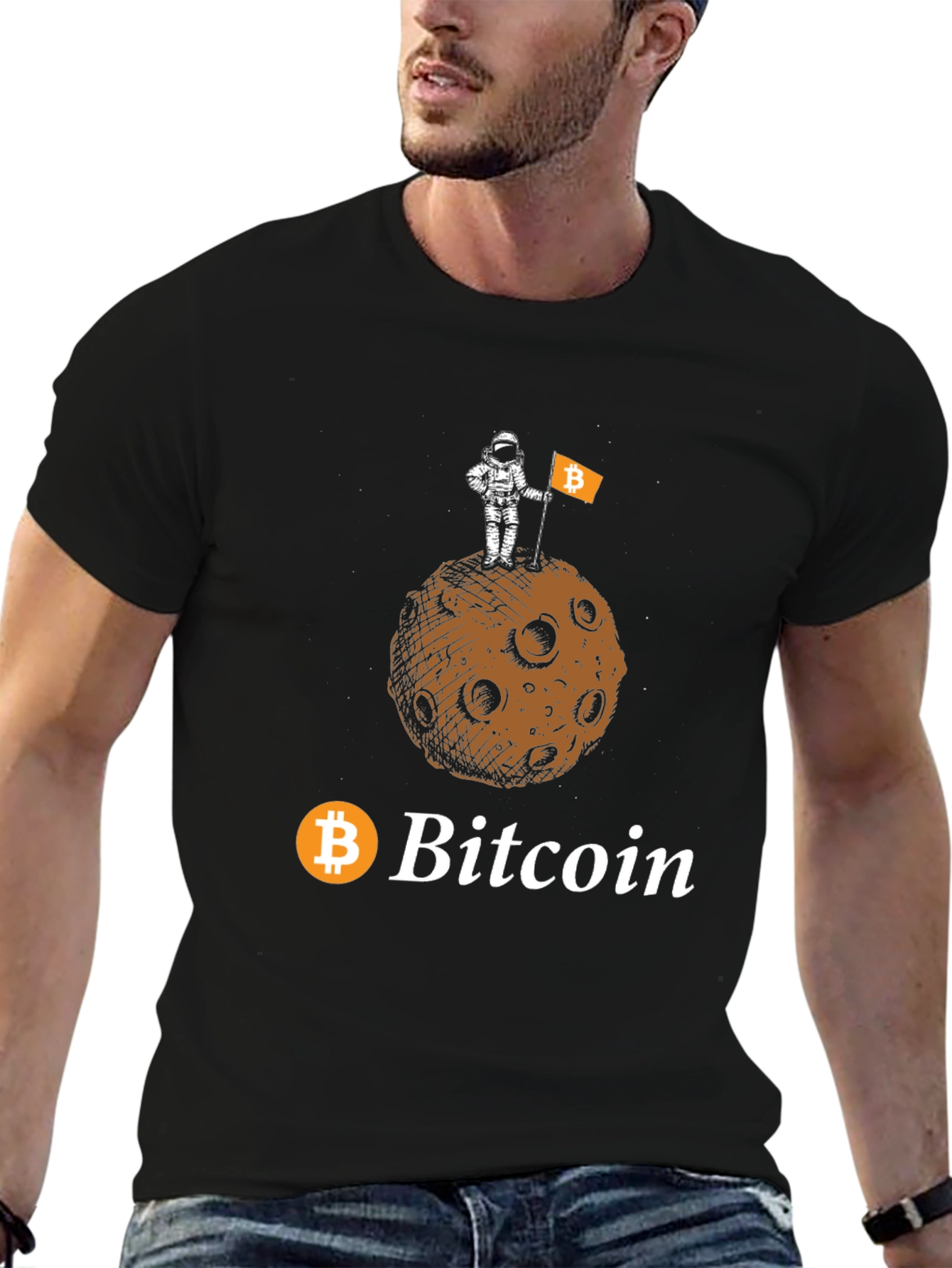 Bitcoin Astronaut Moon Landing Black T-Shirt
