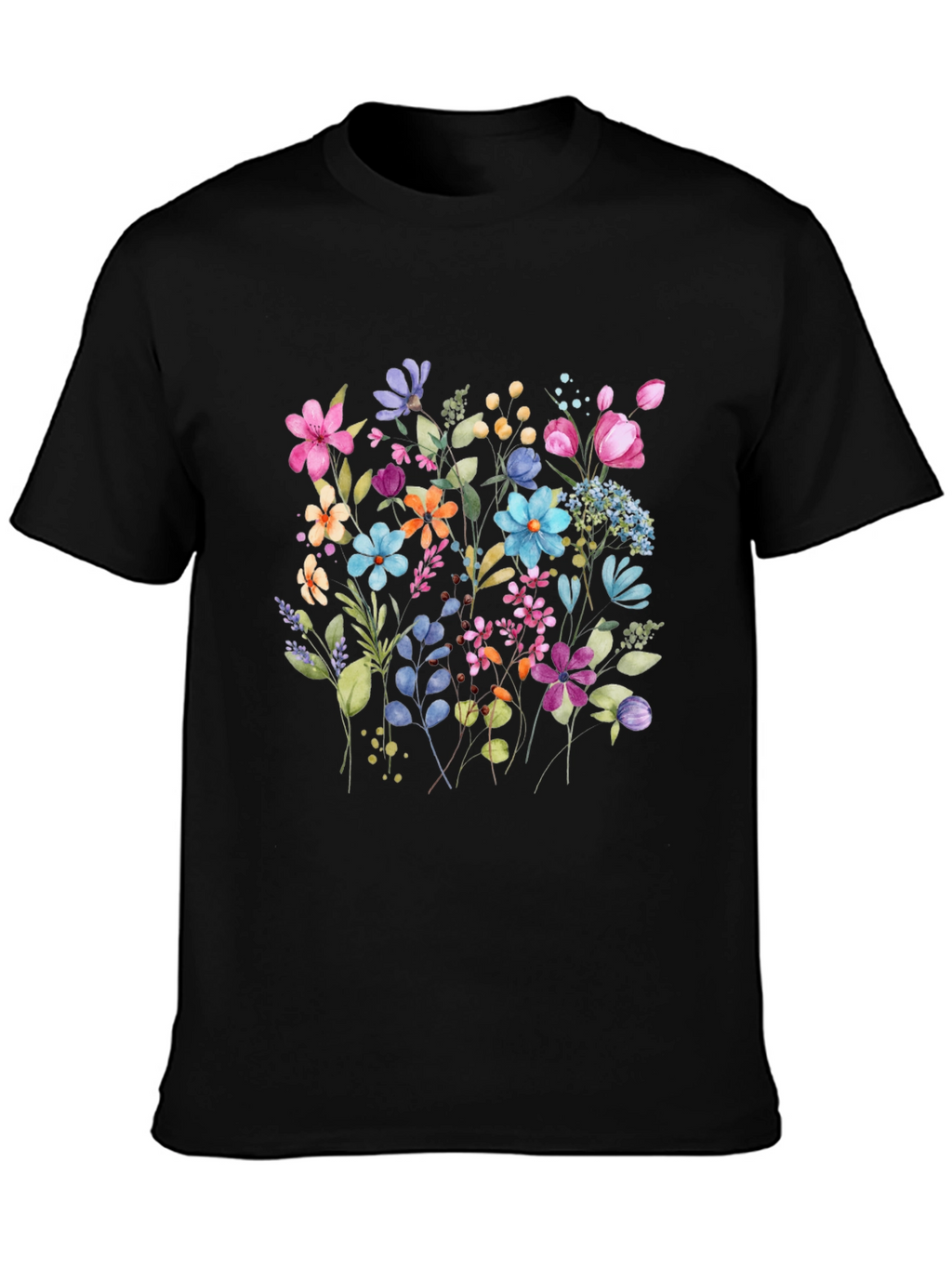 Floral Print Mens Black Tee