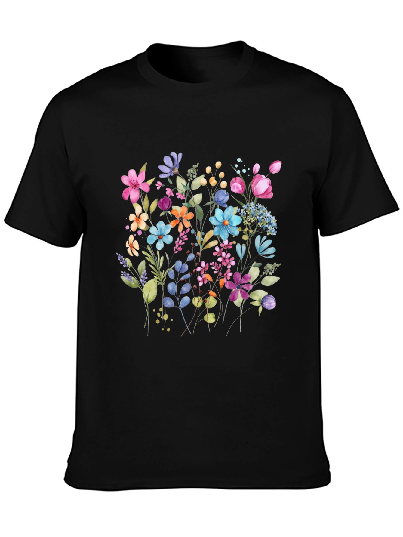 Floral Print Mens Black Tee
