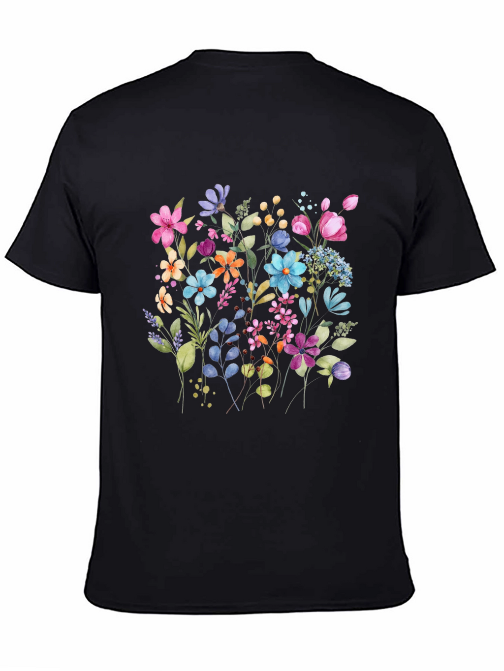 Floral Print Mens Black Tee