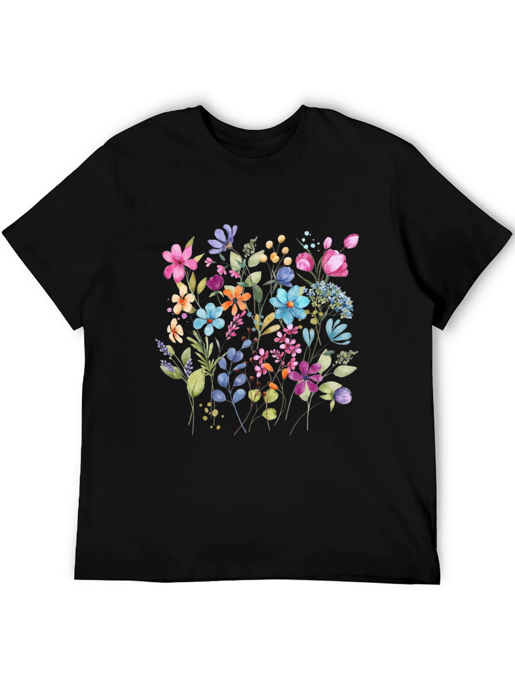 Floral Print Mens Black Tee