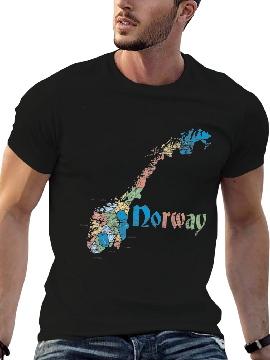 Norway Map Graphic Tee - Black Cotton T-Shirt