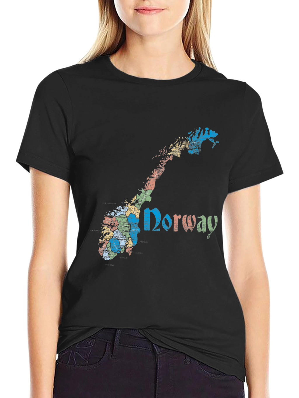 Norway Map Graphic Tee - Black Cotton T-Shirt