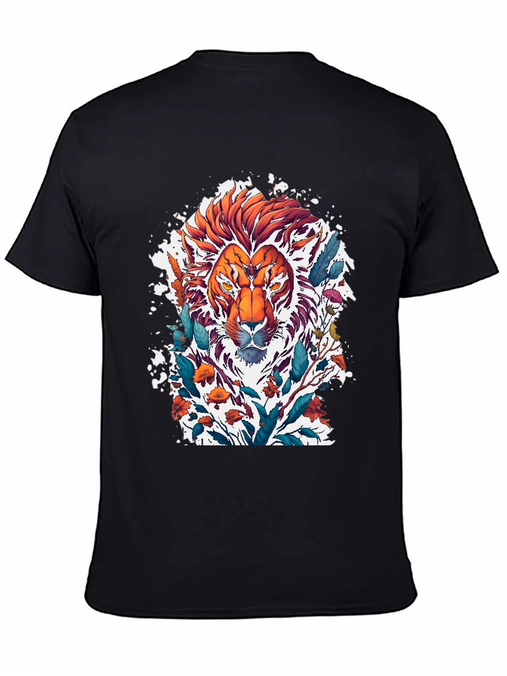 Lion Floral Graphic Tee - Artistic Mens T-Shirt