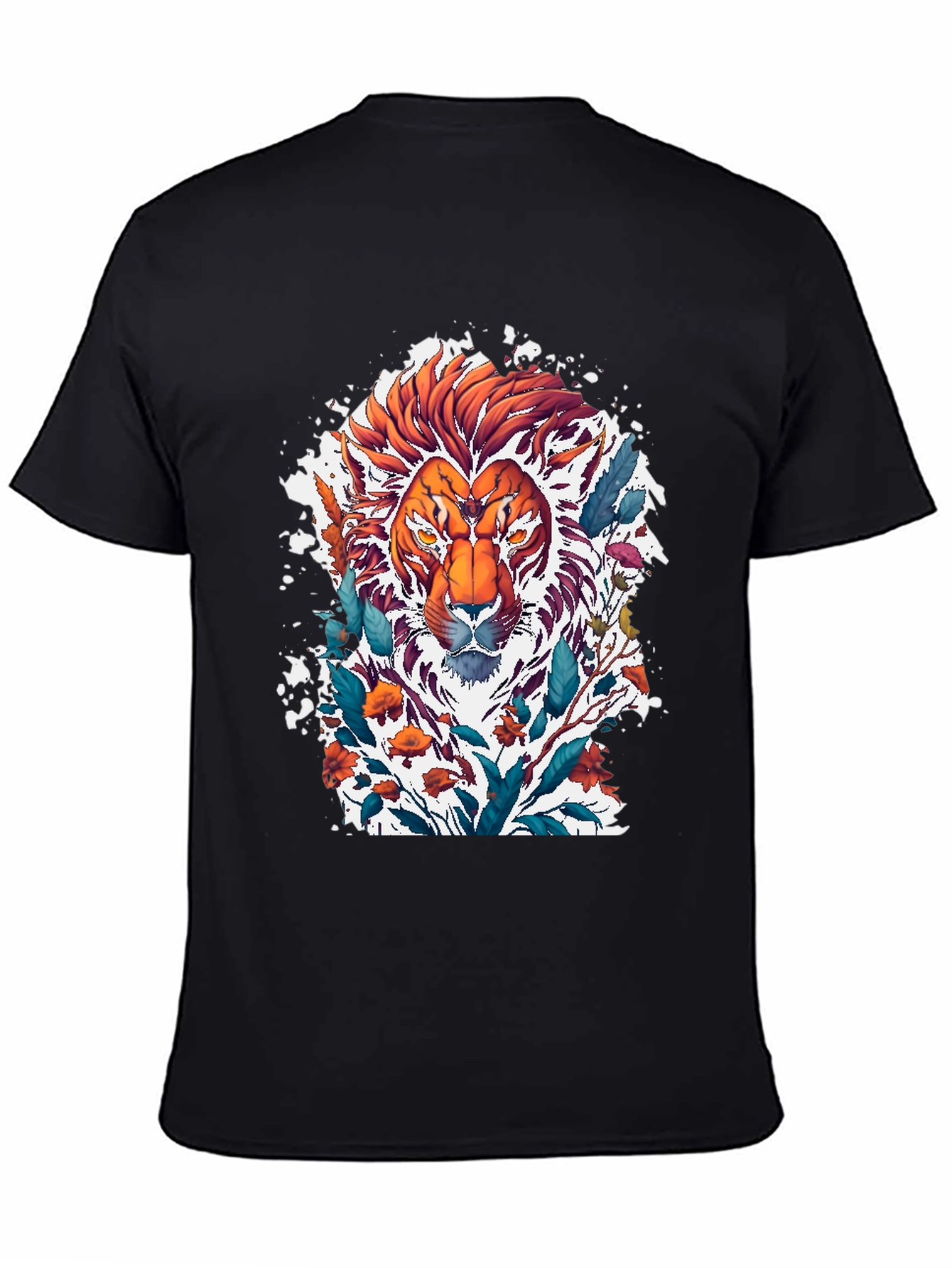 Lion Floral Graphic Tee - Artistic Mens T-Shirt