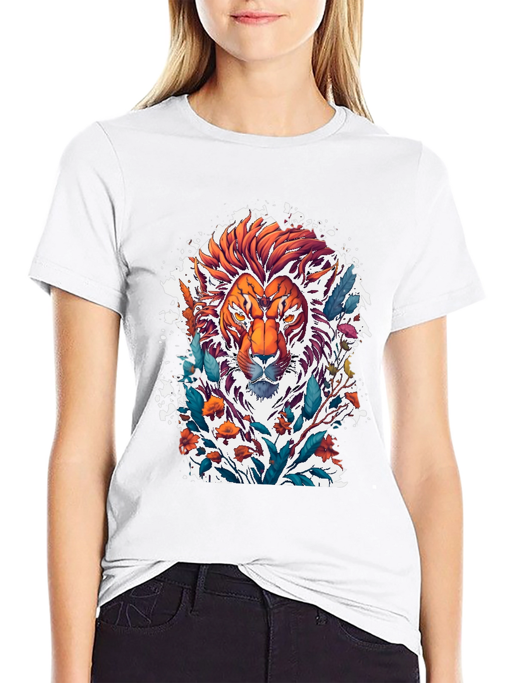 Lion Floral Graphic Tee - Artistic Mens T-Shirt