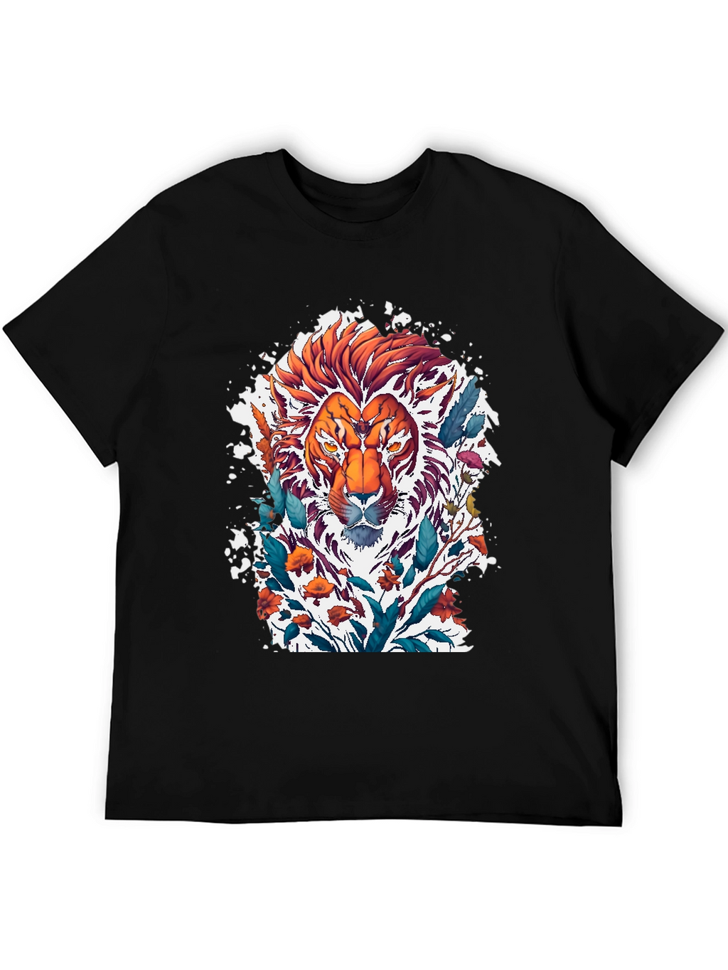 Lion Floral Graphic Tee - Artistic Mens T-Shirt