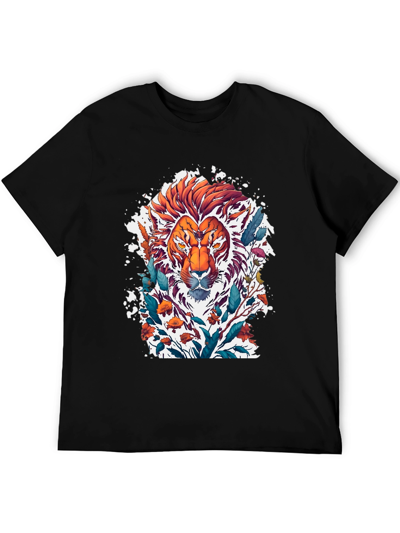 Lion Floral Graphic Tee - Artistic Mens T-Shirt