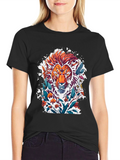 Lion Floral Graphic Tee - Artistic Mens T-Shirt