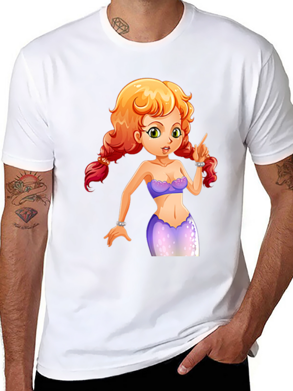 Mermaid Graphic Tee - Black Cotton Blend
