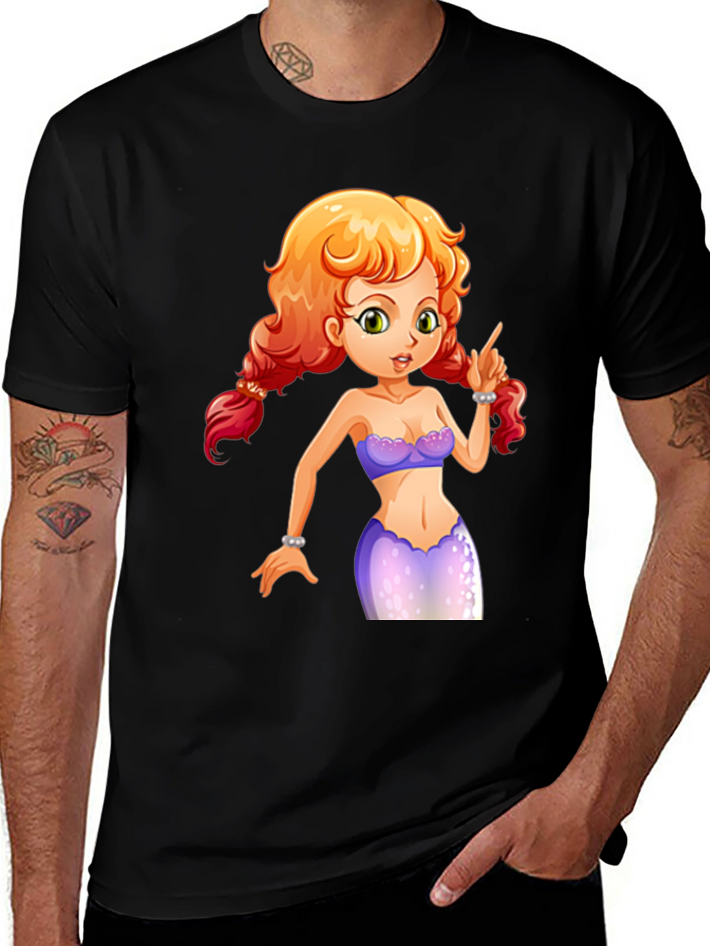 Mermaid Graphic Tee - Black Cotton Blend