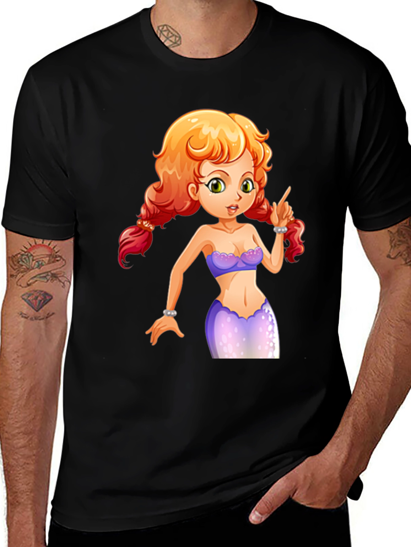 Mermaid Graphic Tee - Black Cotton Blend