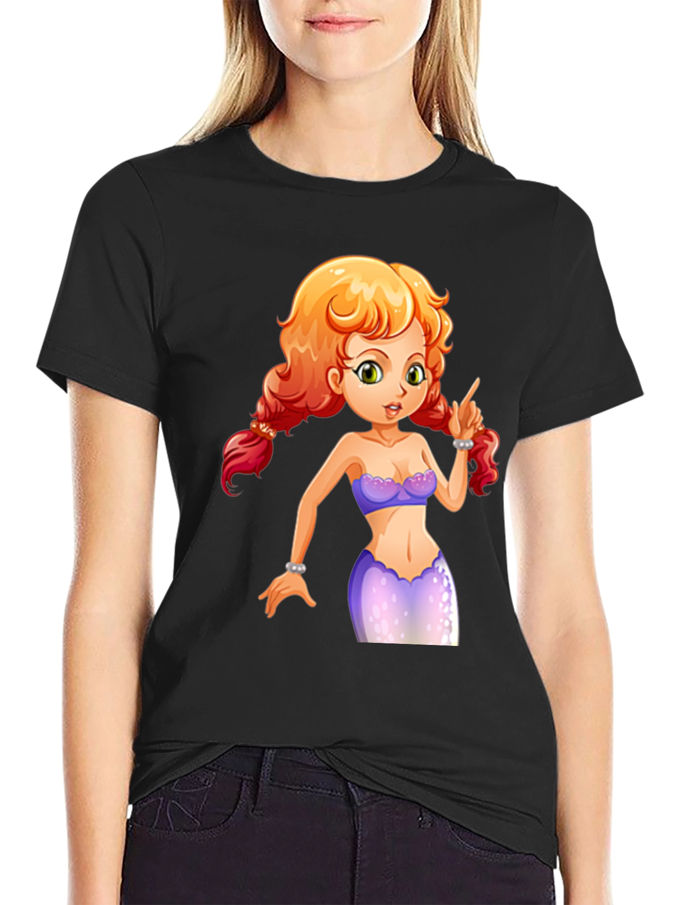 Mermaid Graphic Tee - Black Cotton Blend