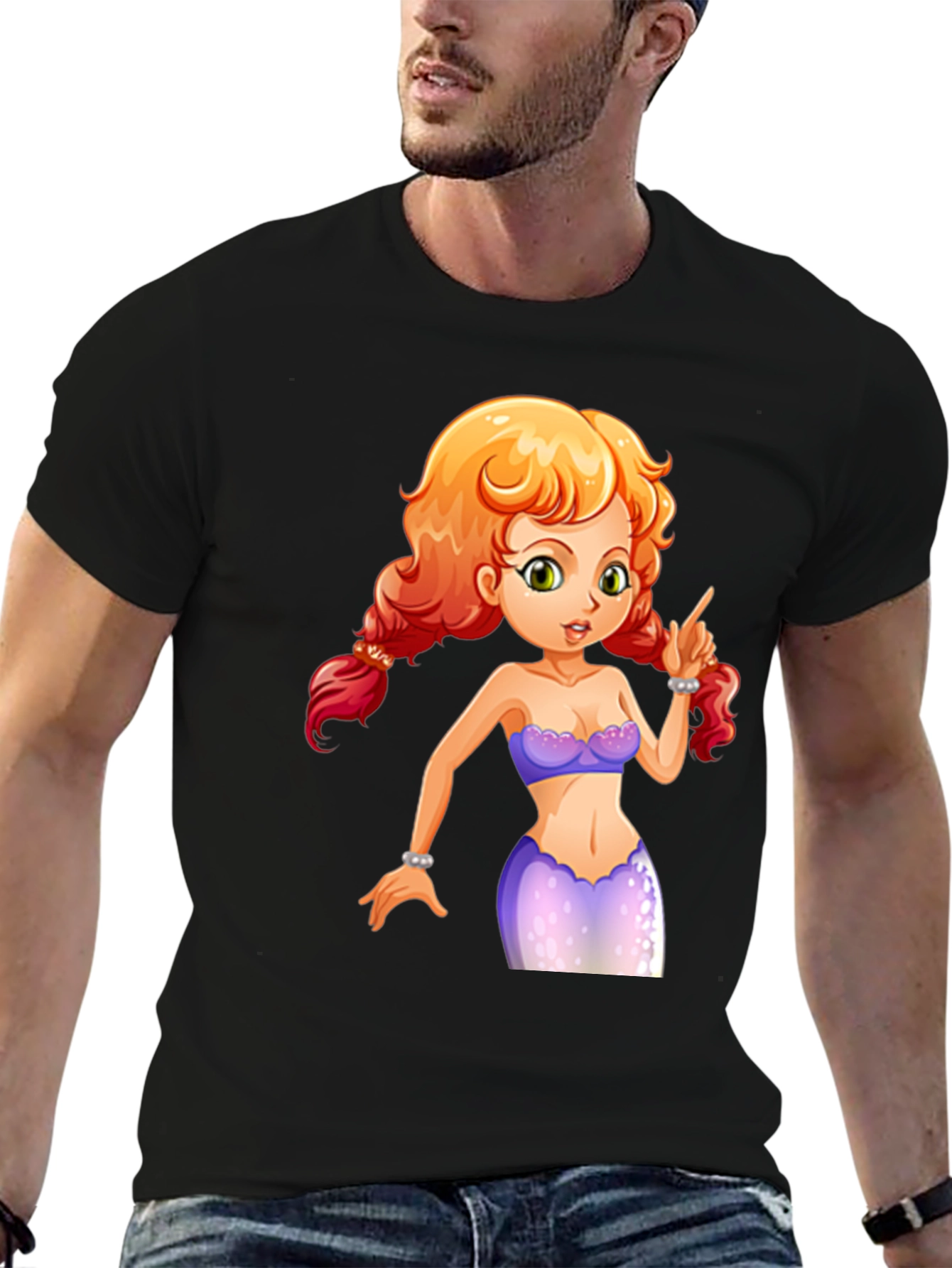 Mermaid Graphic Tee - Black Cotton Blend