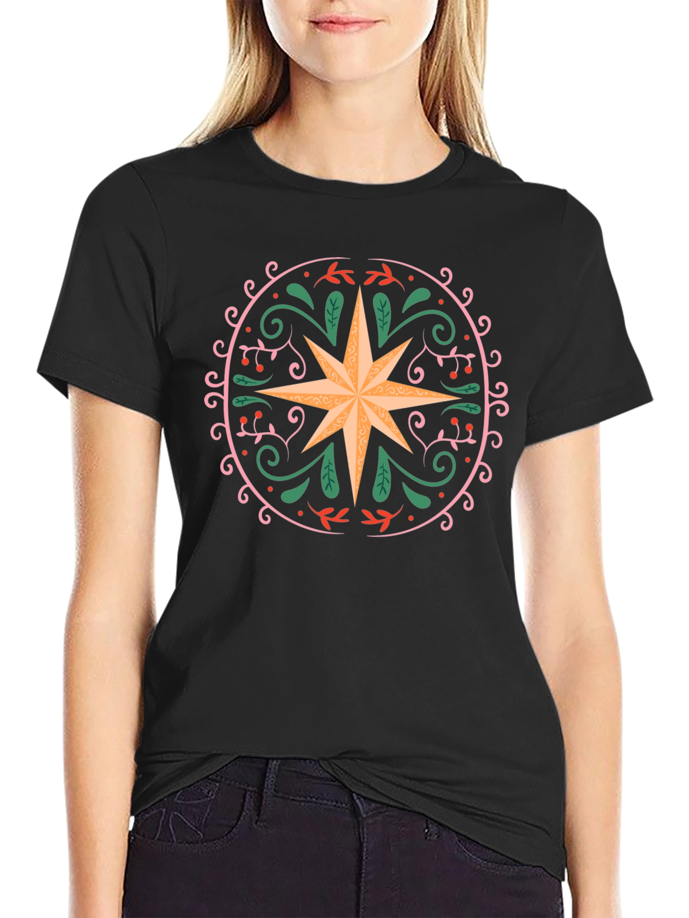 Ornate Star Graphic Tee - Black