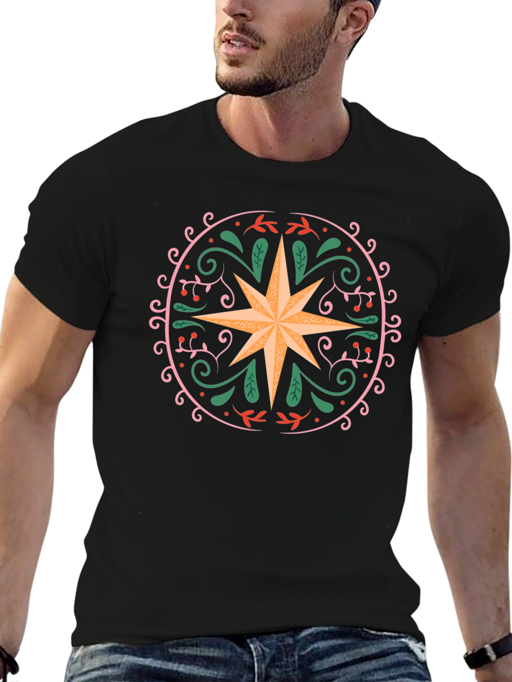 Ornate Star Graphic Tee - Black