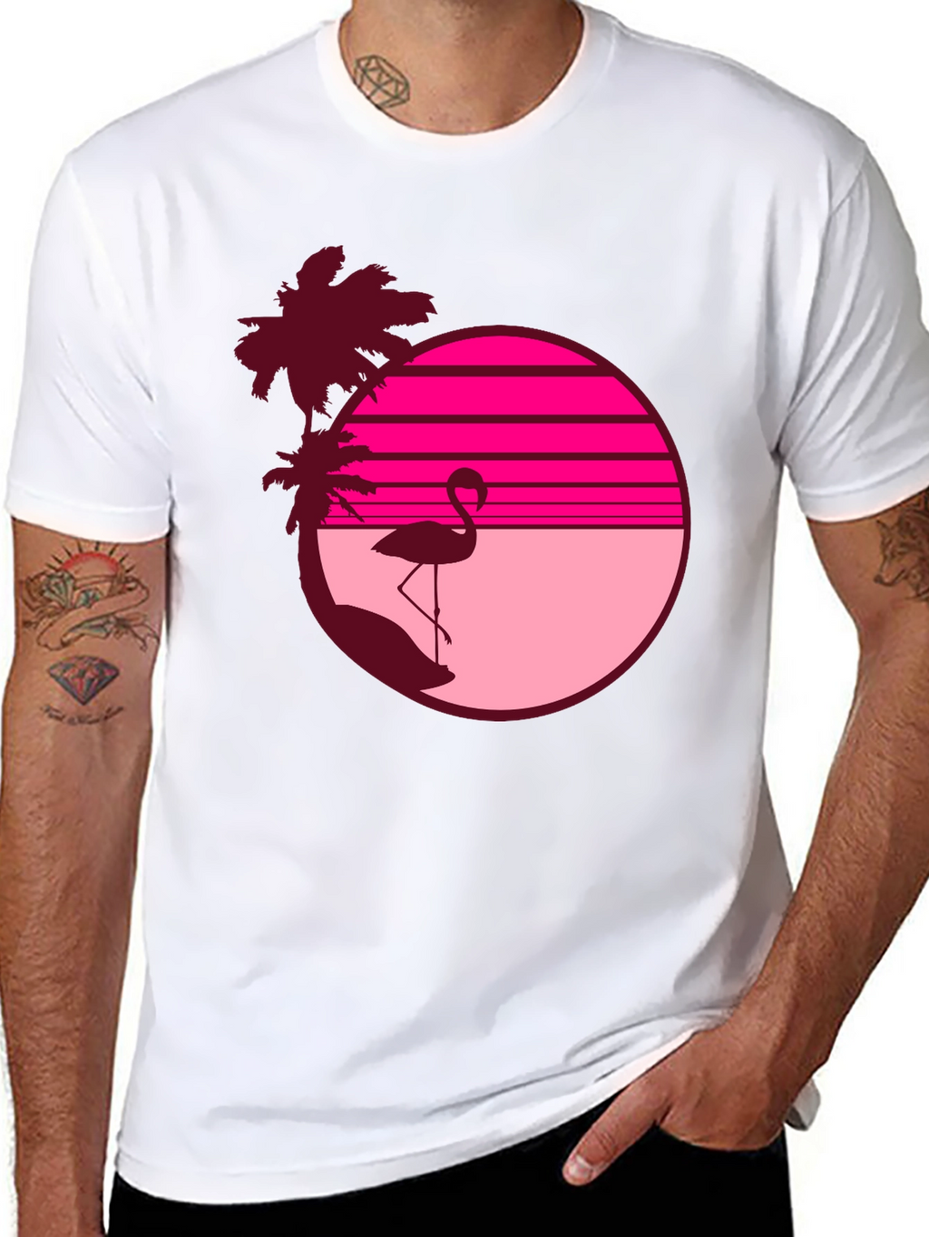 Retro Flamingo T-Shirt - Sunset Beach Design