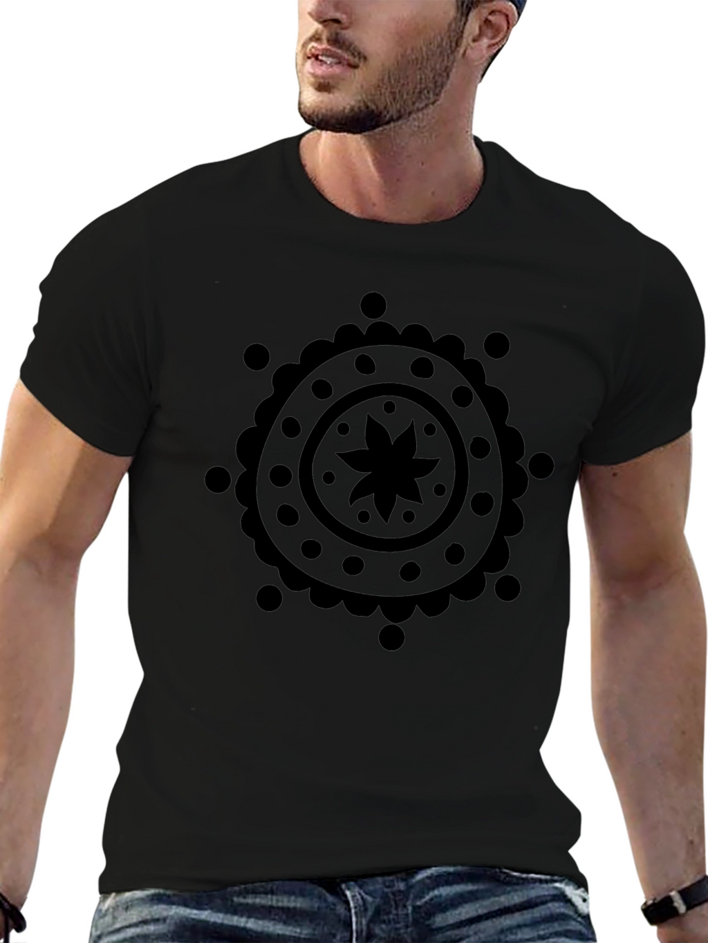 Black Mandala Graphic Print Mens T-Shirt