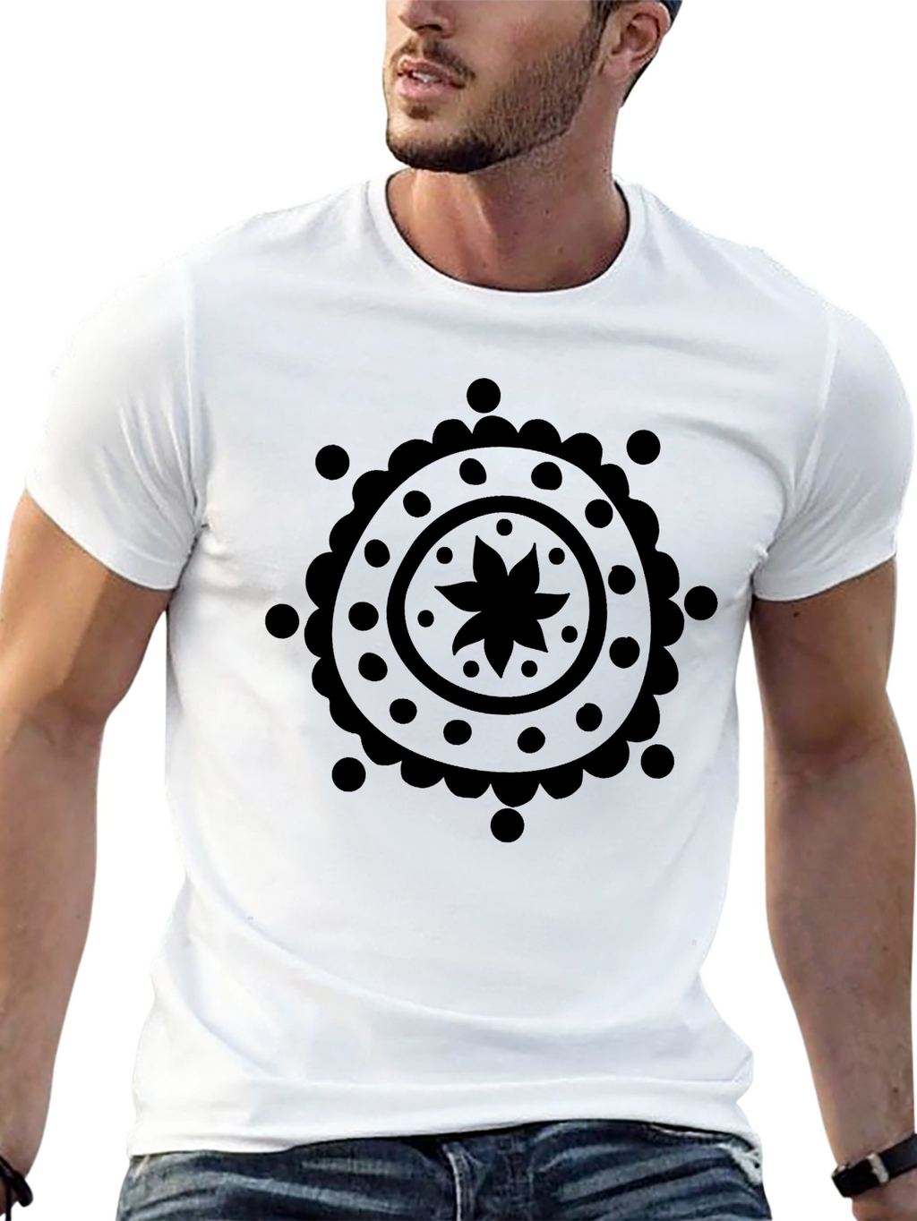 Black Mandala Graphic Print Mens T-Shirt