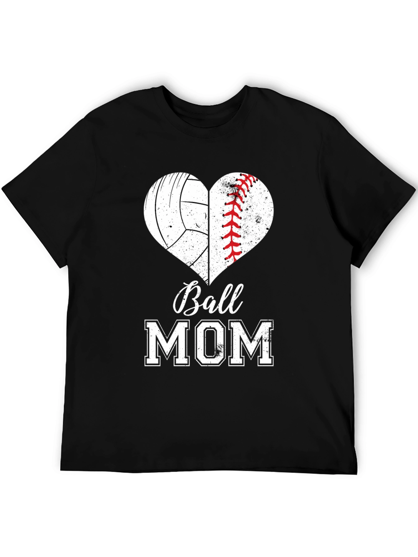 Ball Mom T-Shirt - Volleyball Baseball Heart Design