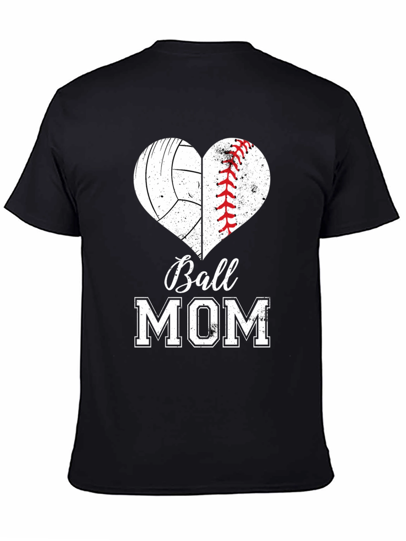 Ball Mom T-Shirt - Volleyball Baseball Heart Design