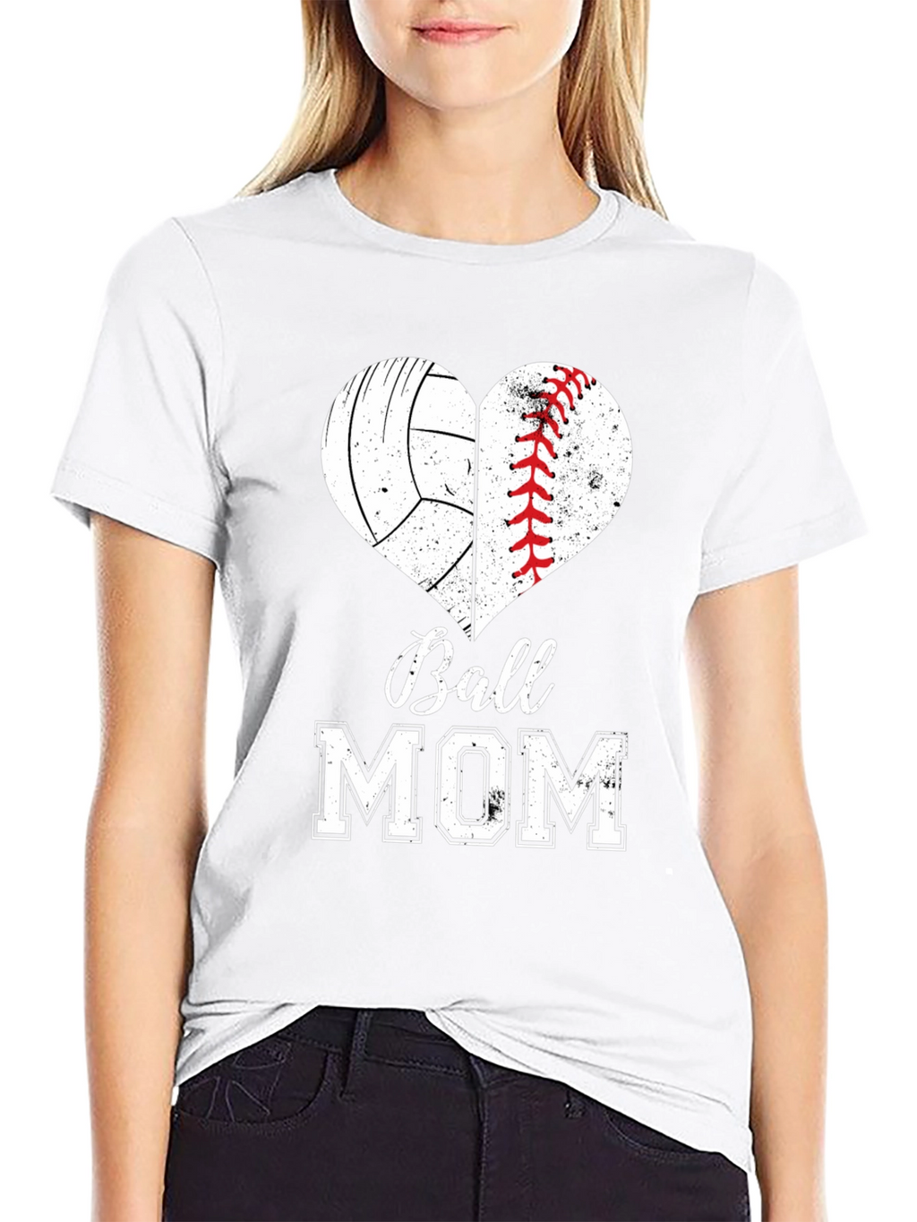 Ball Mom T-Shirt - Volleyball Baseball Heart Design