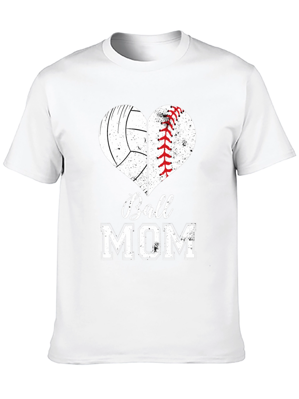 Ball Mom T-Shirt - Volleyball Baseball Heart Design
