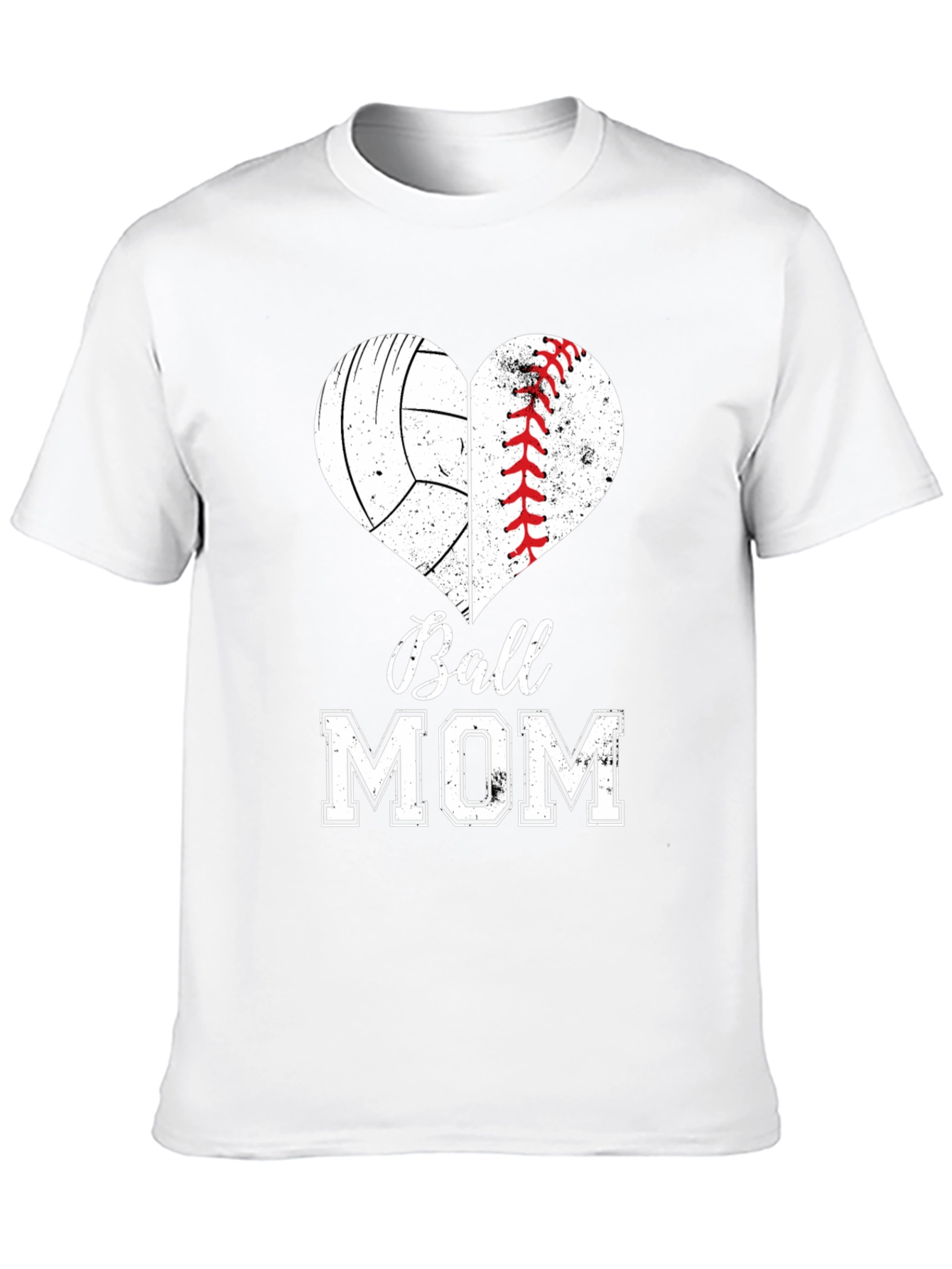 Ball Mom T-Shirt - Volleyball Baseball Heart Design