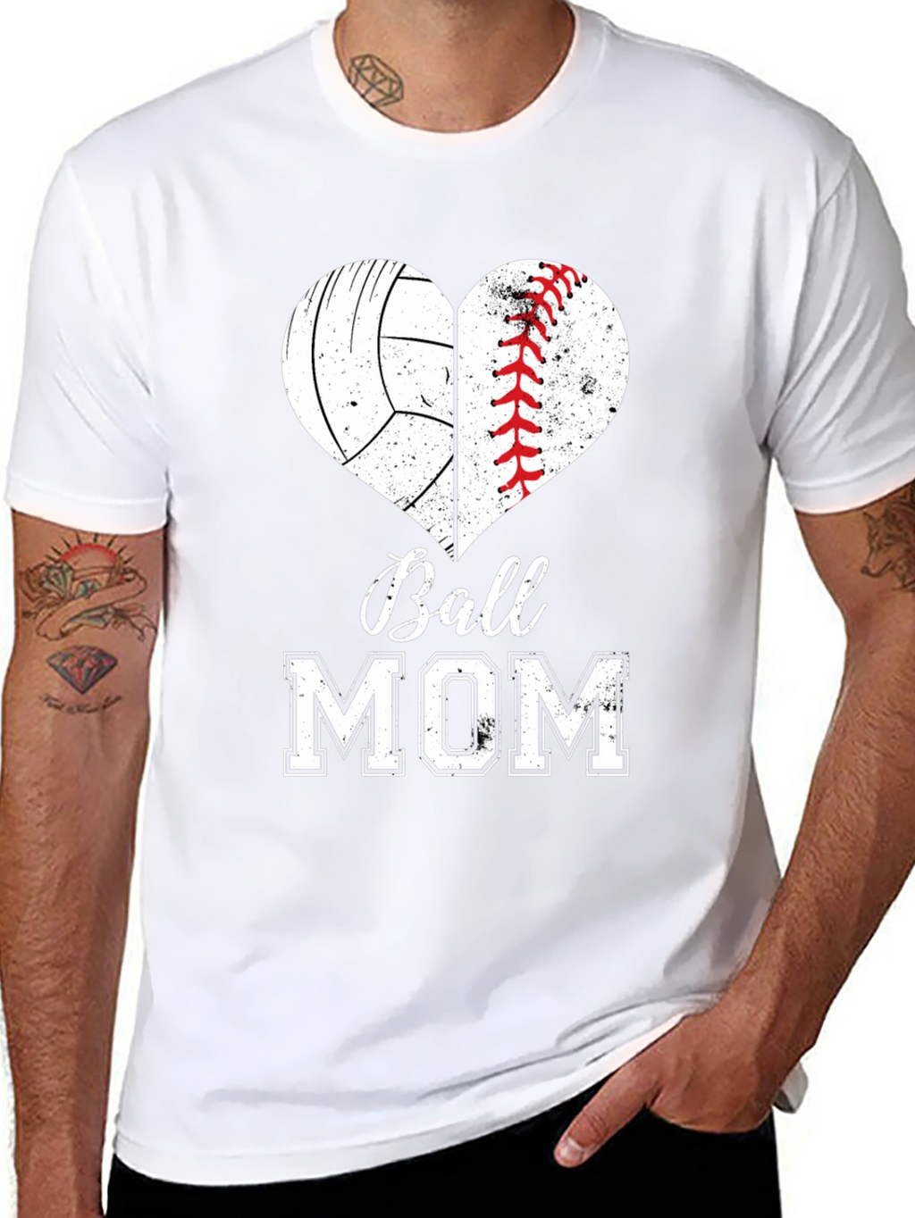 Ball Mom T-Shirt - Volleyball Baseball Heart Design