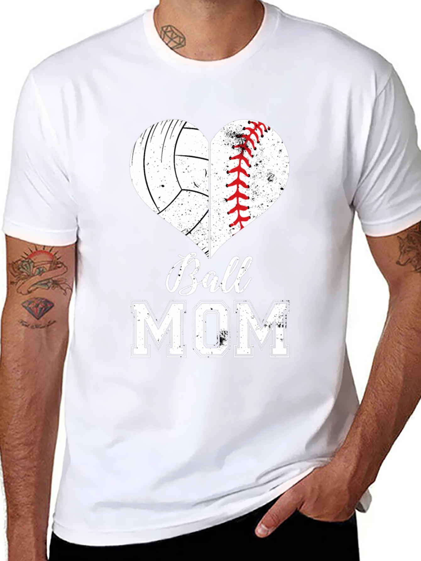 Ball Mom T-Shirt - Volleyball Baseball Heart Design