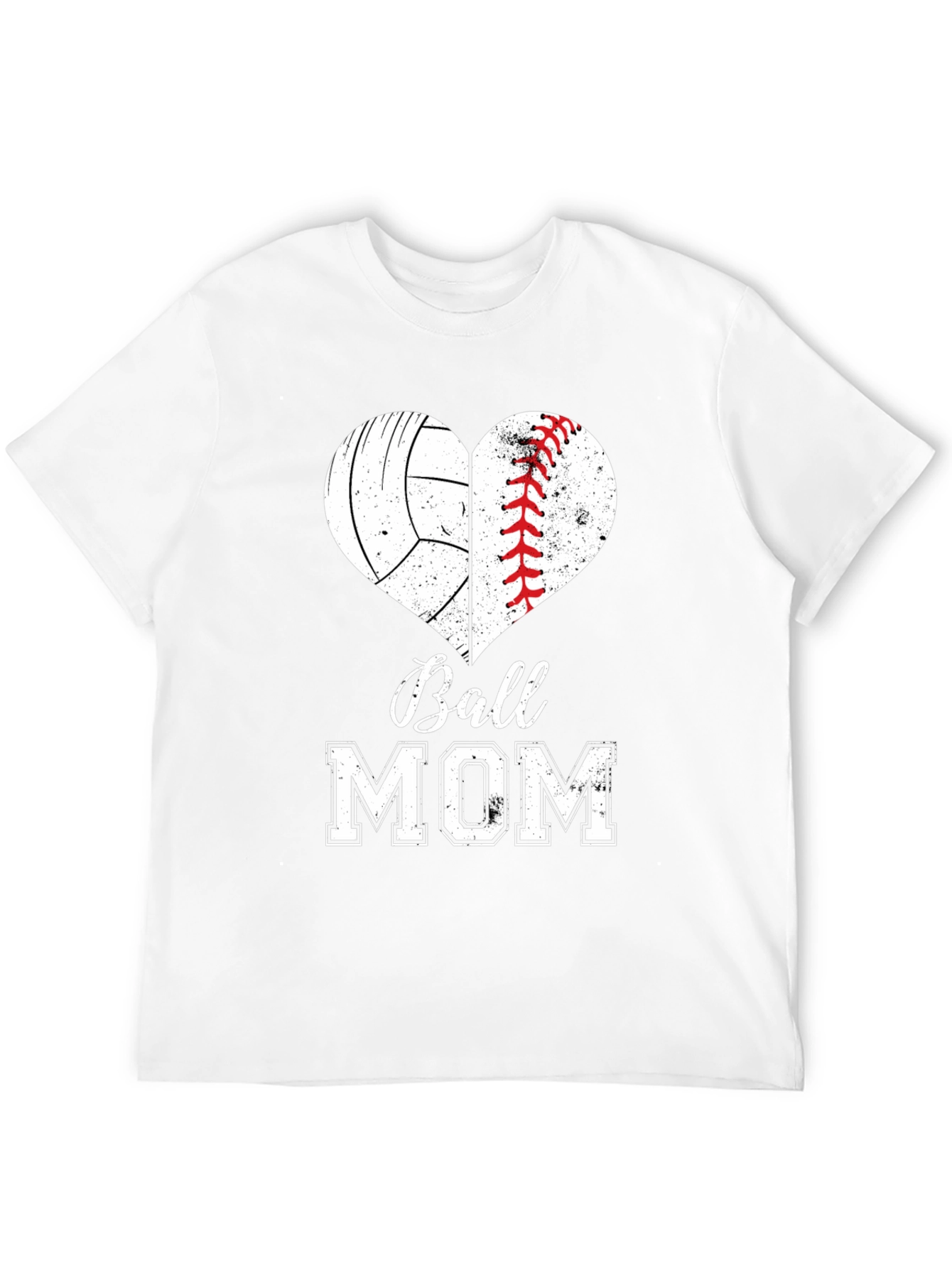Ball Mom T-Shirt - Volleyball Baseball Heart Design