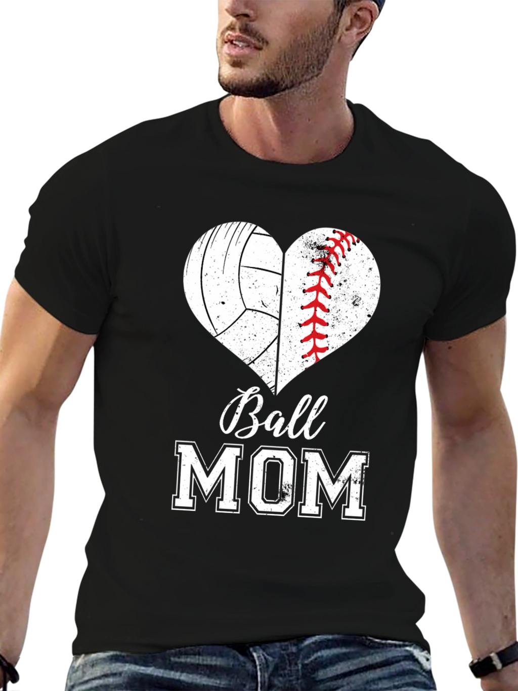 Ball Mom T-Shirt - Volleyball Baseball Heart Design
